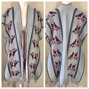 Vintage 70’s Birds Open Kimono Cape One Size
